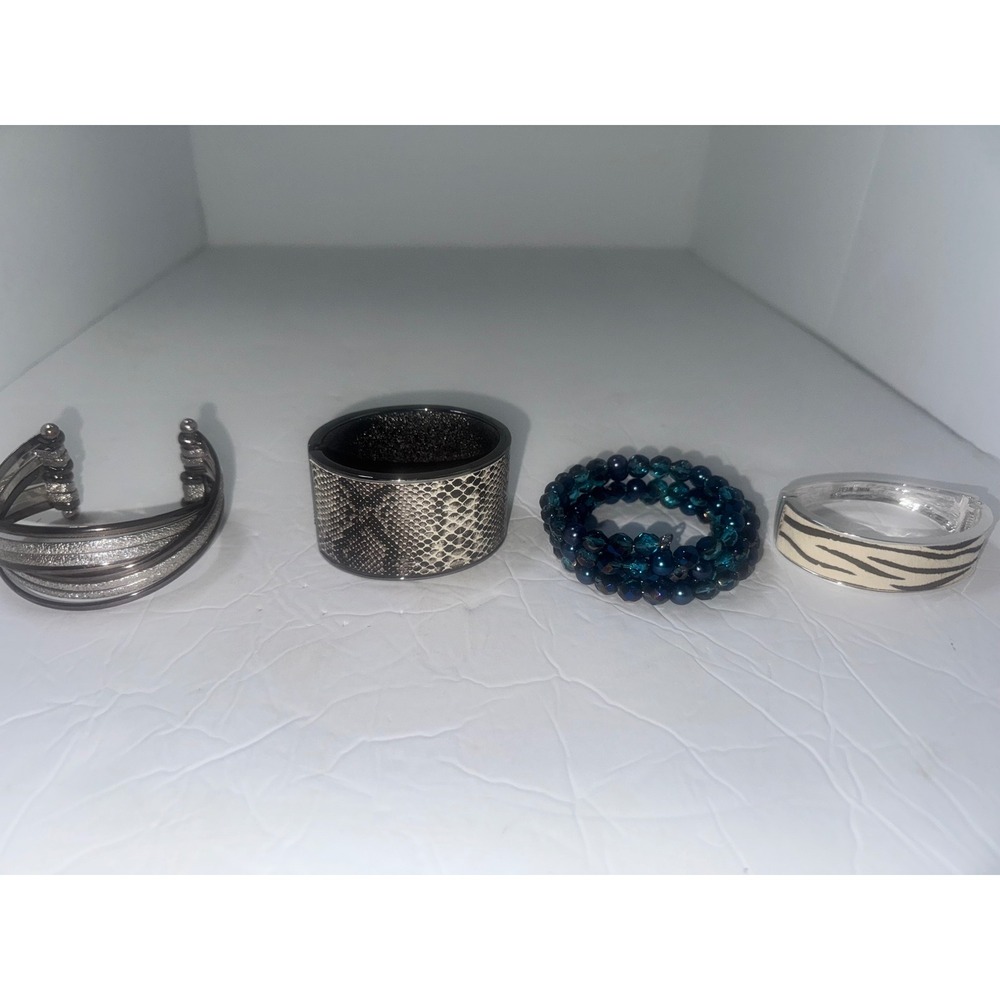 4 Pack Cuff Bangle Bracelet Set Animal Print Beaded Fashion Jewelry